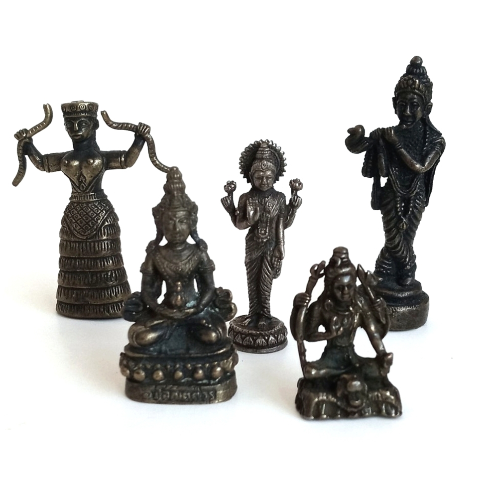 Antique Vintage Bronze Mini Figurine Set From India Set of 5 Home Decor
